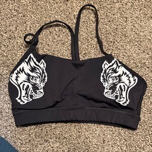 Black Sports Bralette with White Wolf Graphic